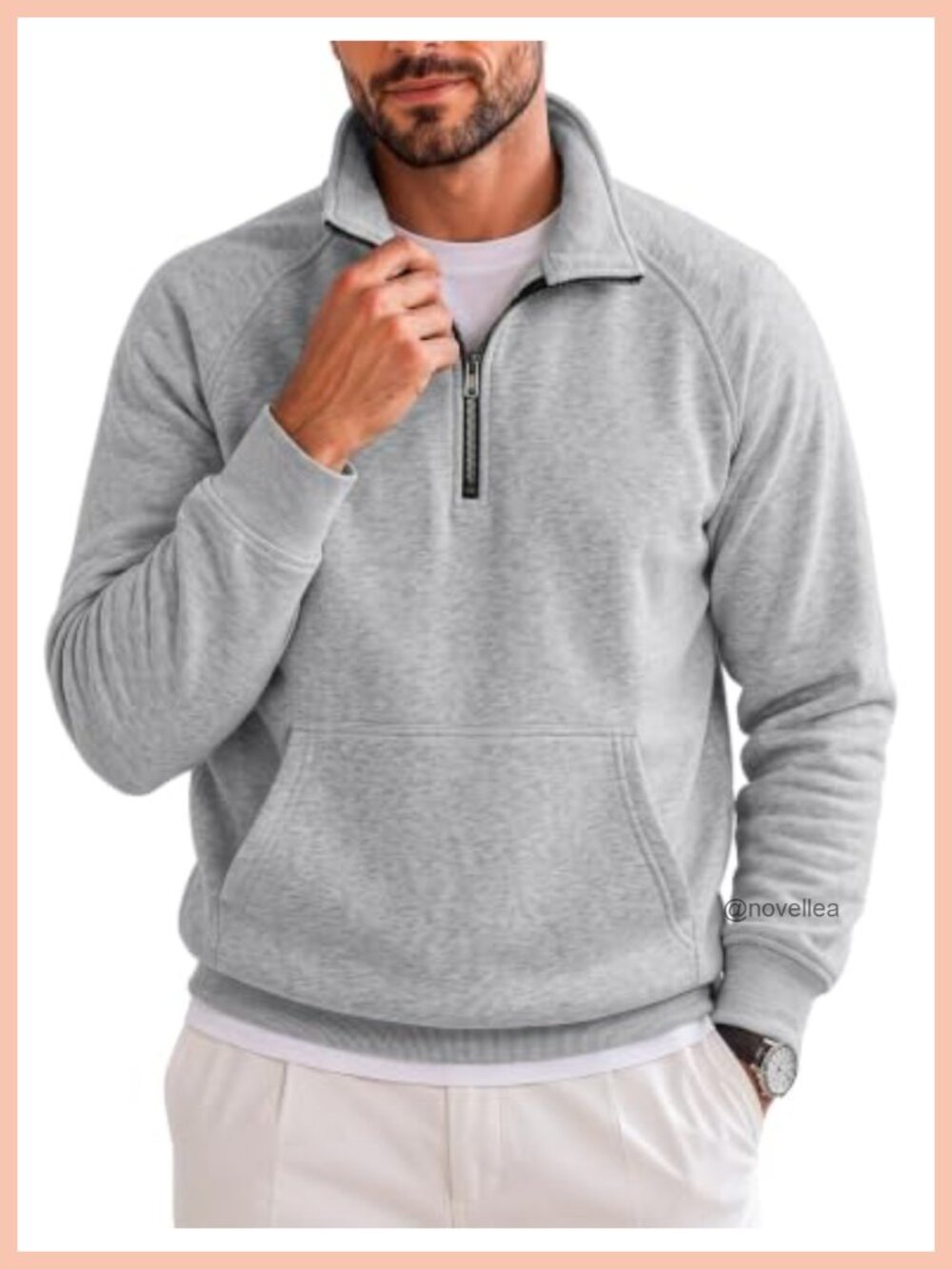 Fleece Cotton Blend Quarter Zip Pullover Sweatshirt Kangaroo Pocket